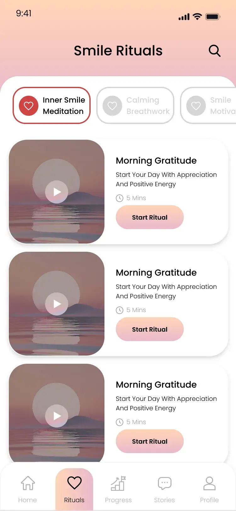 Smile Rituals list of guided morning gratitude rituals