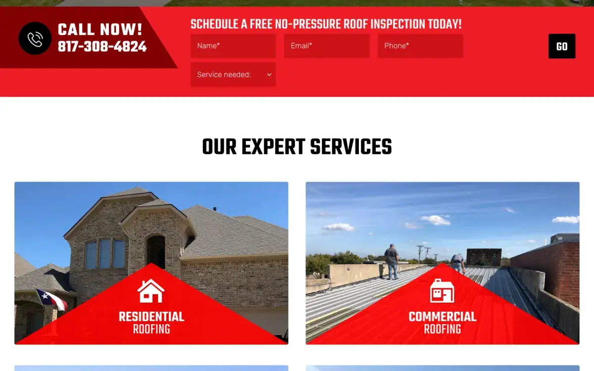 Free roof inspection form above residential and commercial roofing services