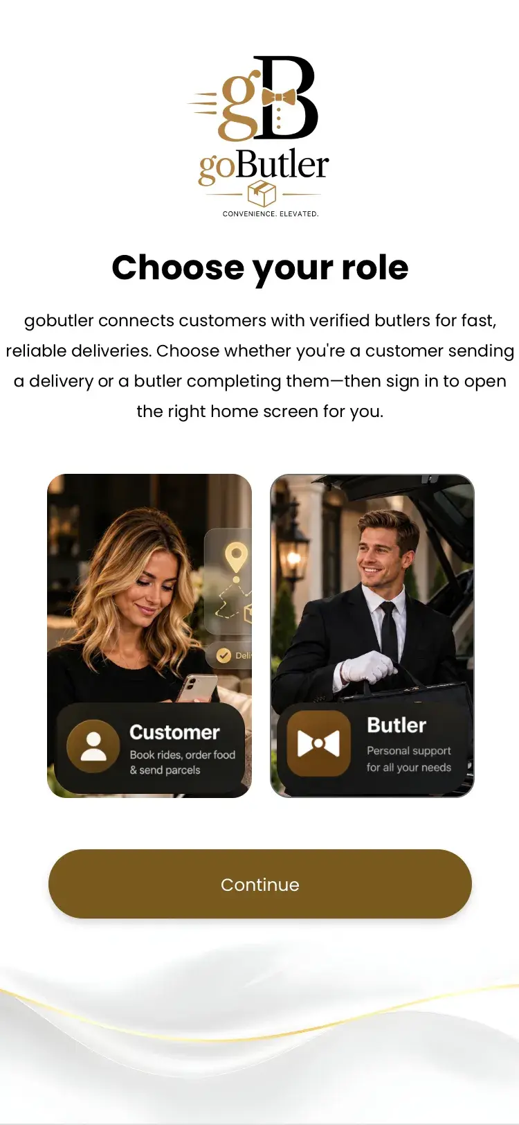 Choose your role screen: Customer or Butler