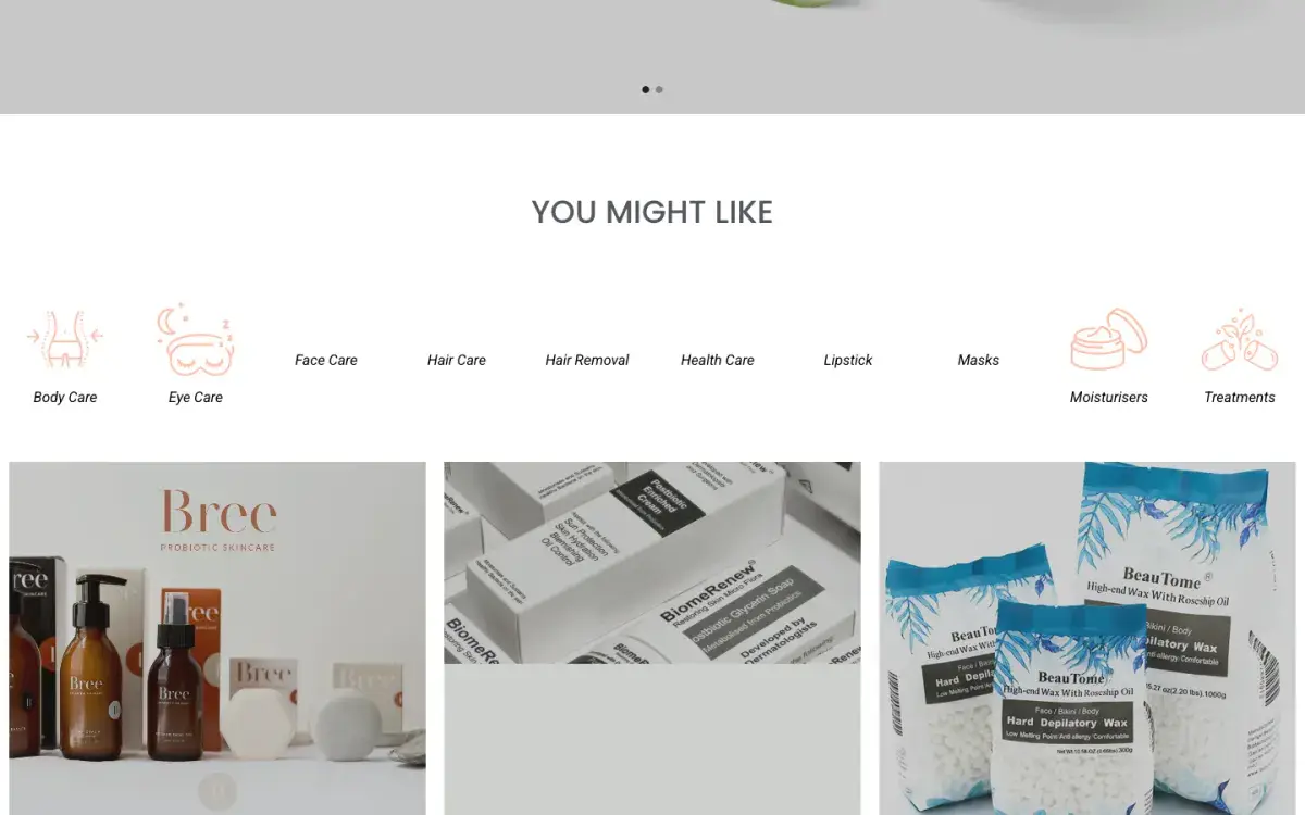 "You might like" product categories with featured products