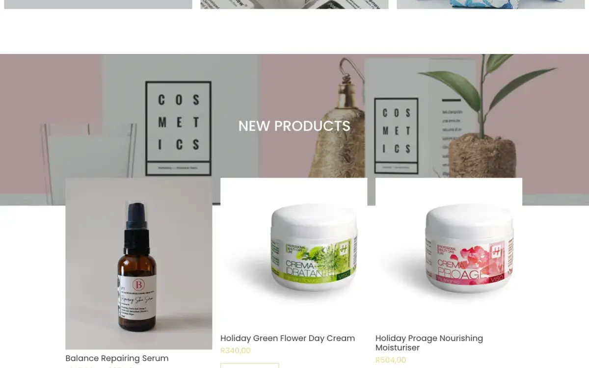 New products section with serums and creams