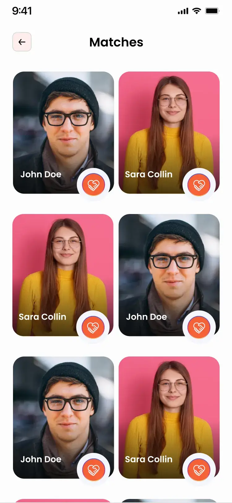 Matches grid of suggested travel partners