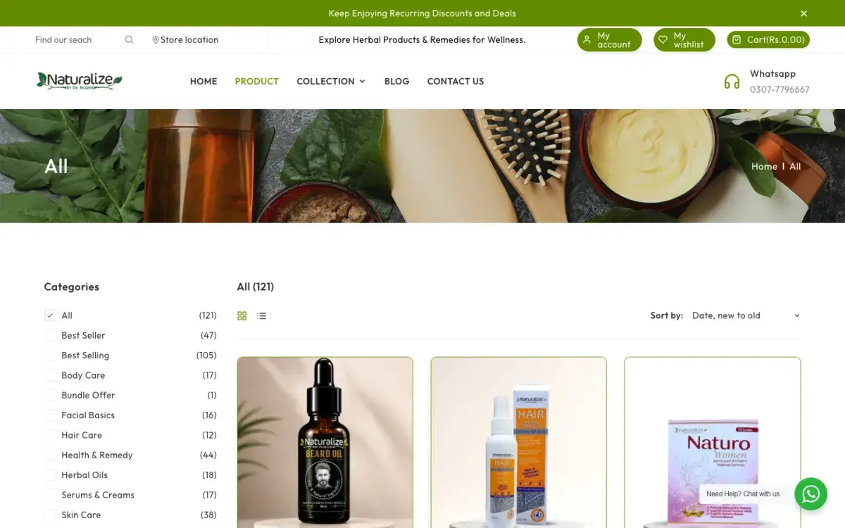 All products collection with category filters