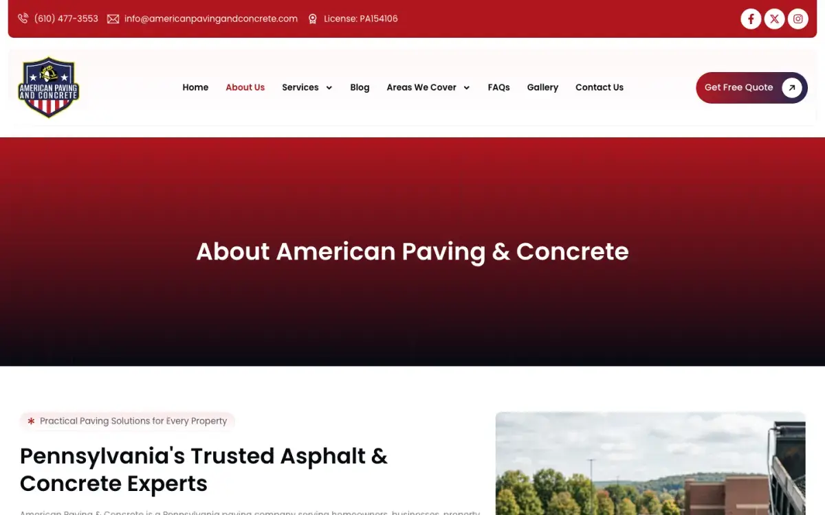 About American Paving & Concrete page