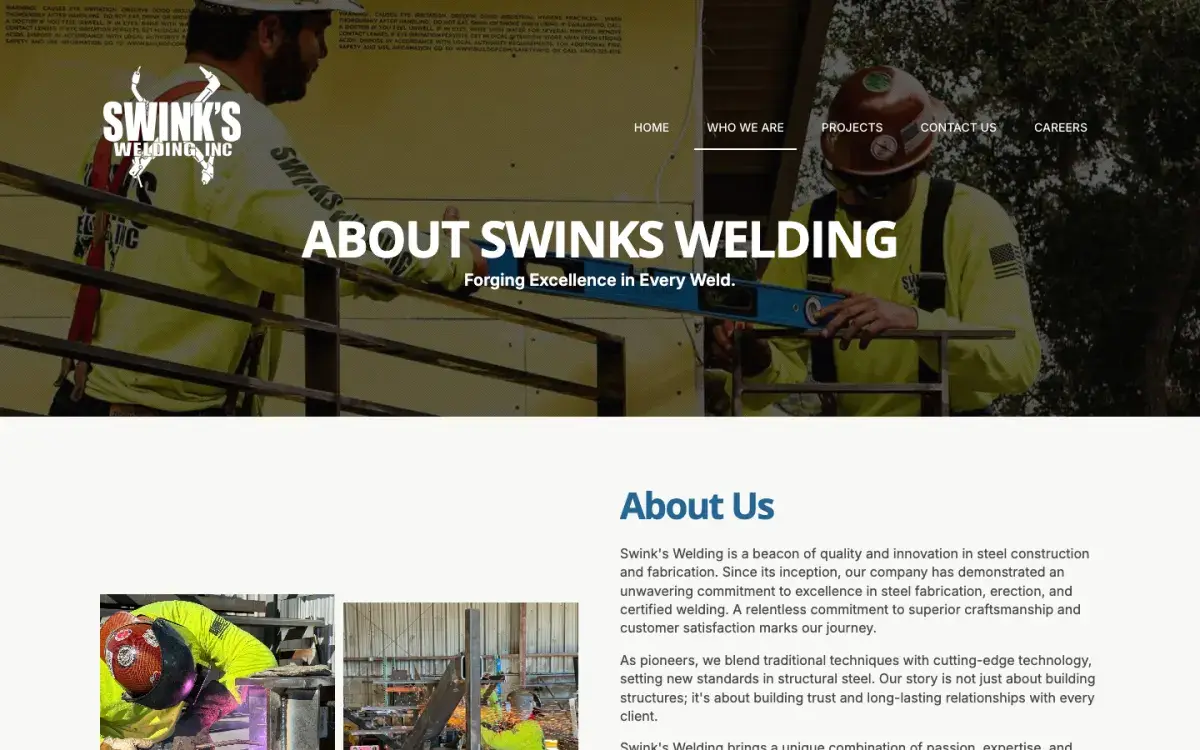 About Swinks Welding page
