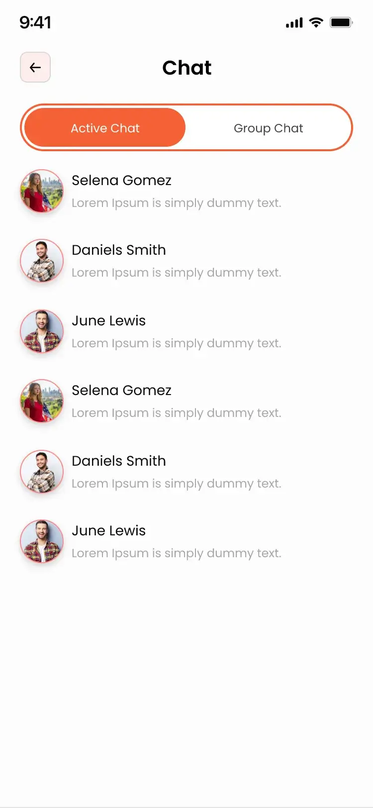Chat list with active and group chats