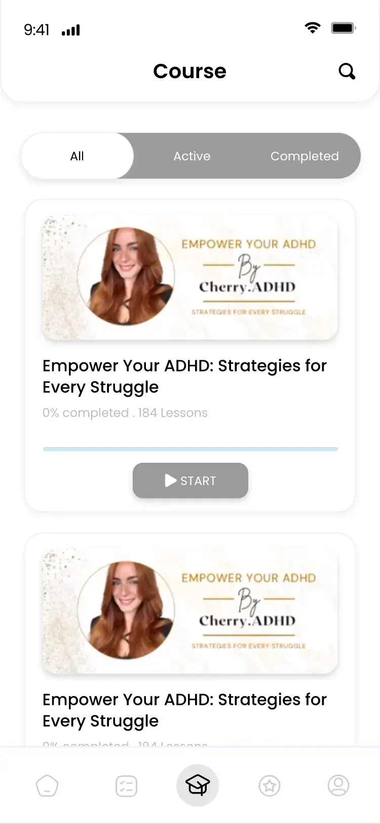 Course list with the "Empower Your ADHD: Strategies for Every Struggle" course