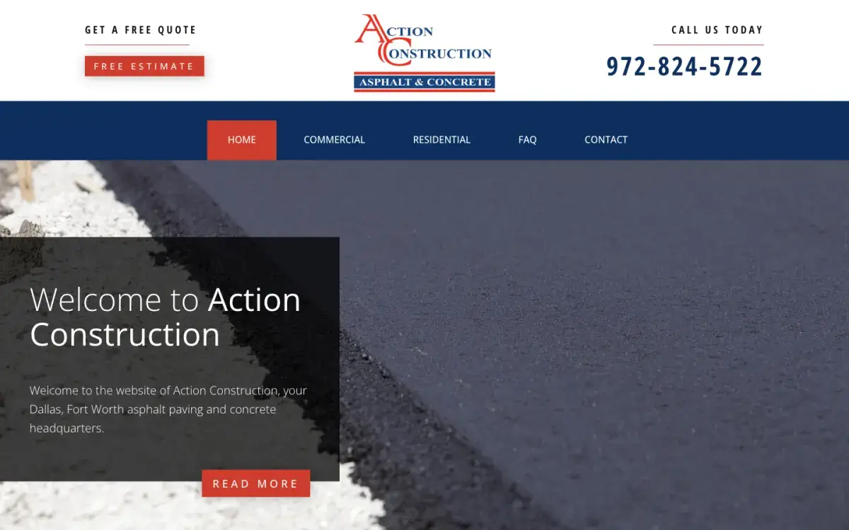 Action Construction asphalt and concrete homepage