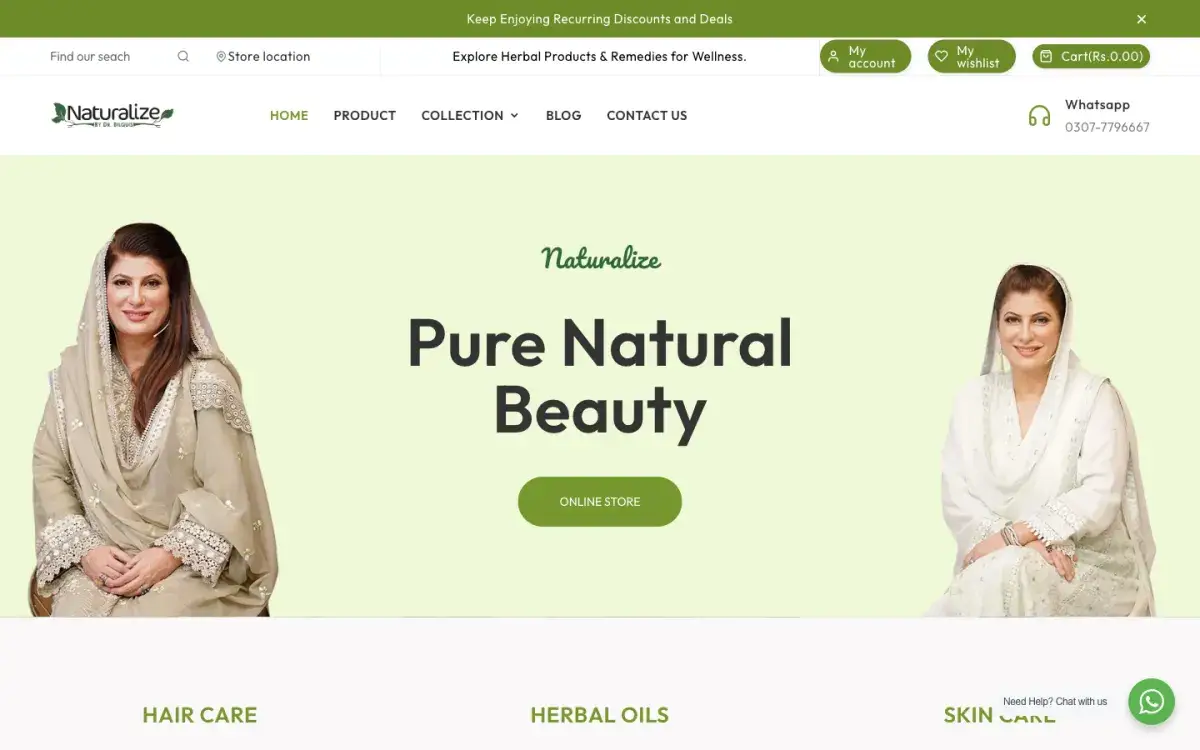Dr. Bilquis Naturalize beauty store homepage