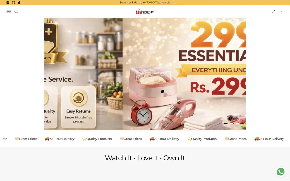Eveen.pk online store homepage