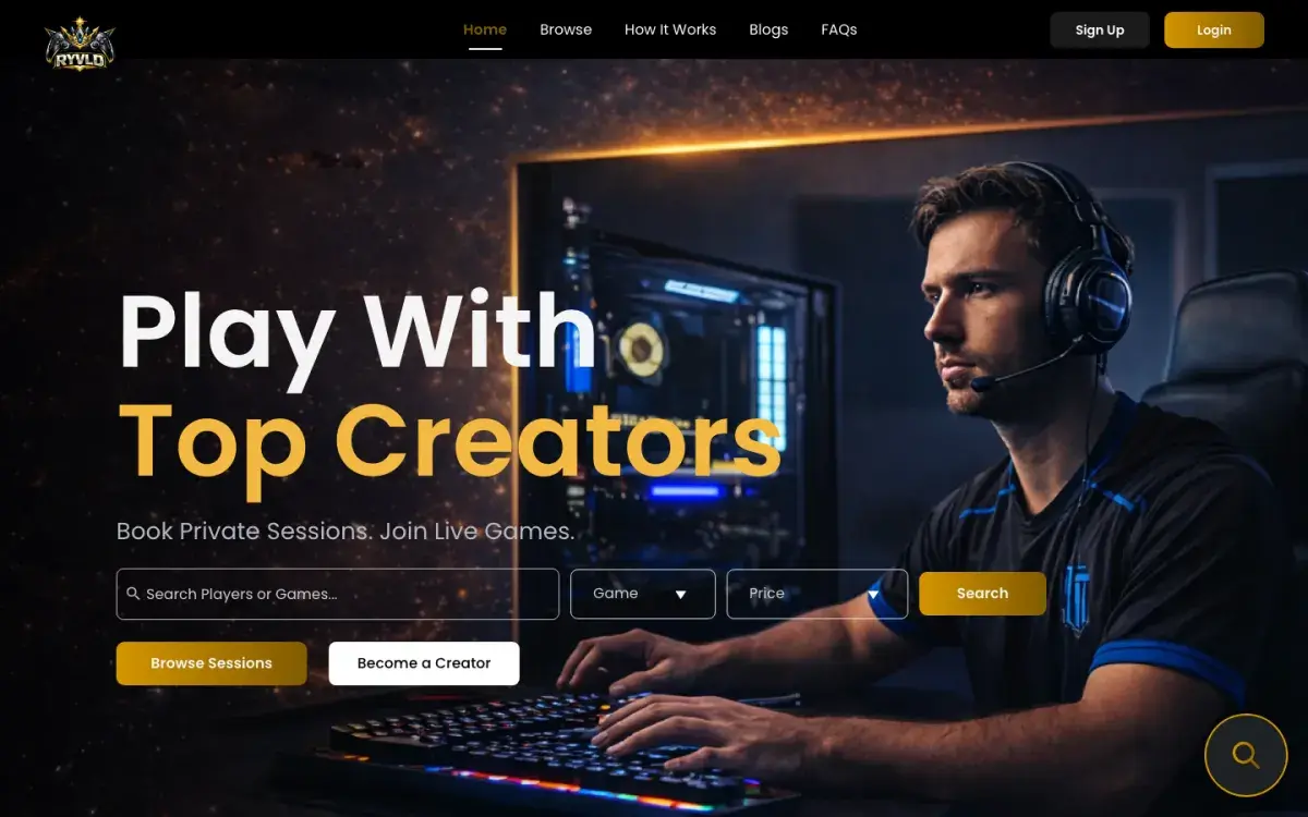 RYVLD session booking and live games platform