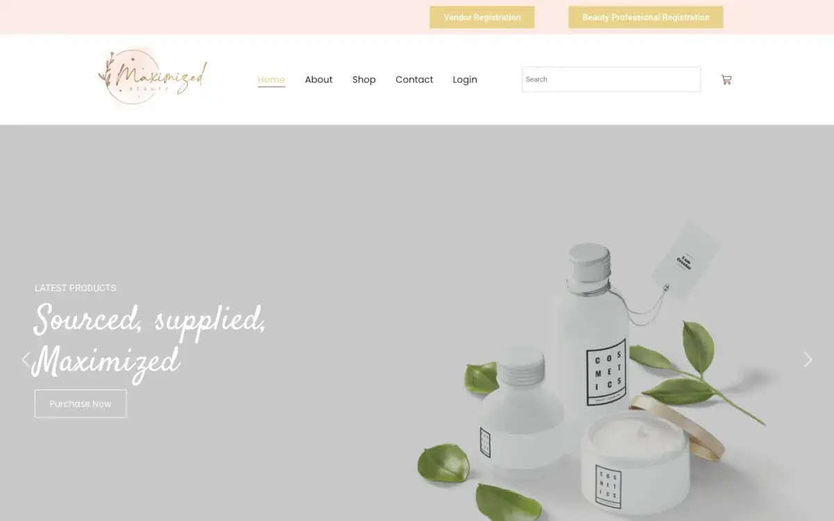 Maximized Beauty product store homepage