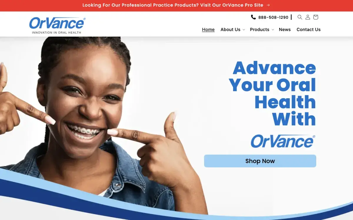OrVance oral hygiene products store homepage