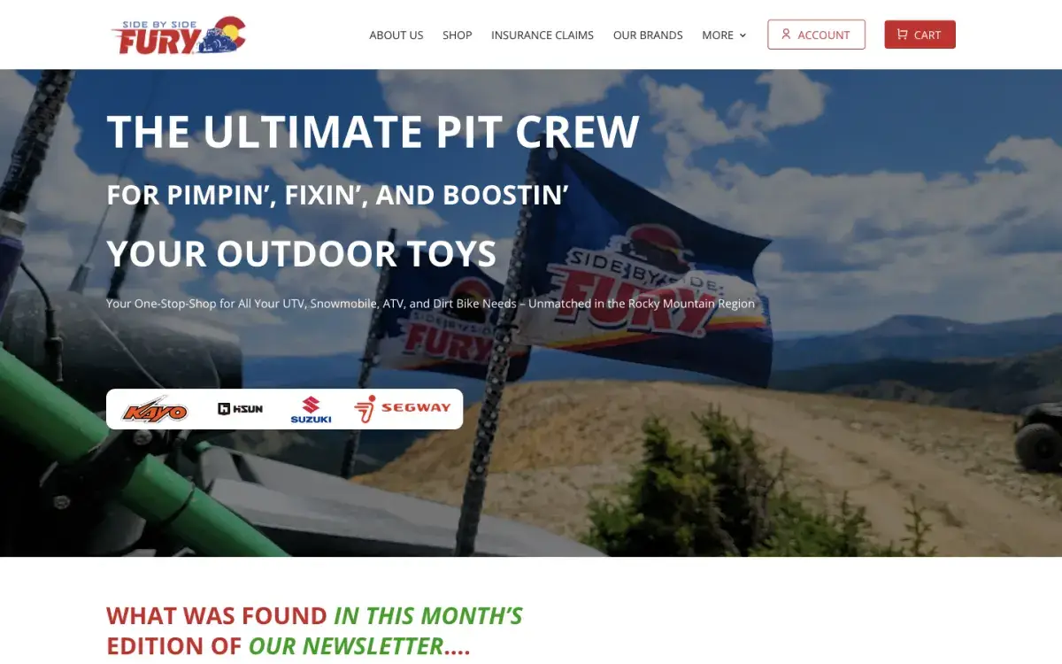 Side By Side Fury UTV repair and parts store homepage
