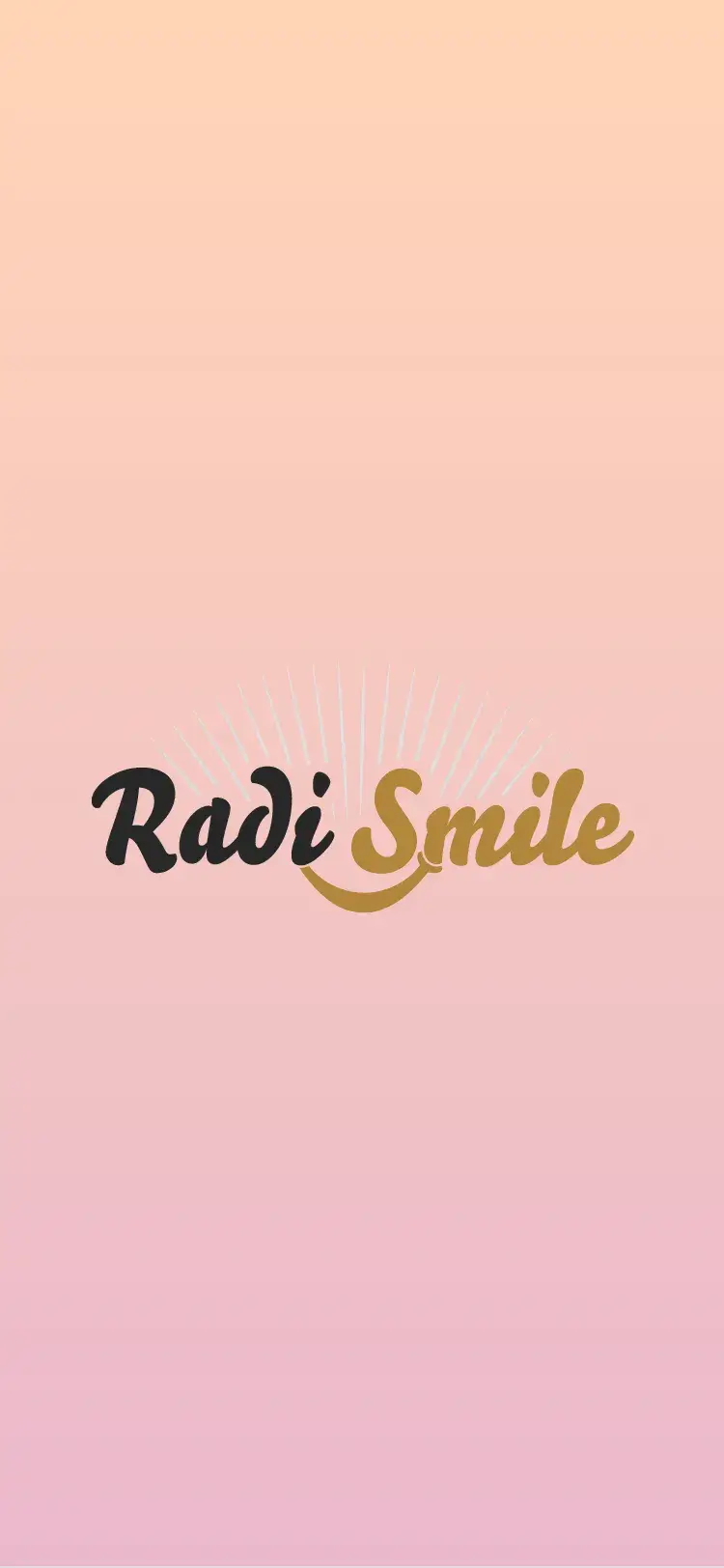 Radi Smile launch screen with the logo on a peach gradient